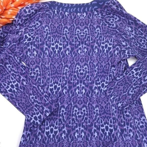 Soft Surroundings Purple Patterned Faux Wrapped Rouged Side Dress Sz PM - Picture 9 of 16